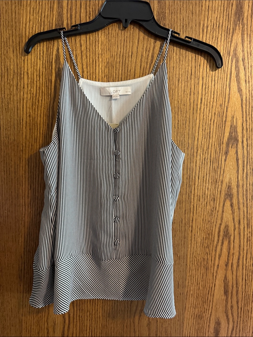 LOFT Black and White Striped V-Neck Button-Front Cami